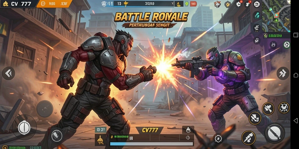 Gameplay mendebarkan dalam pertandingan Battle Royale di CV777.