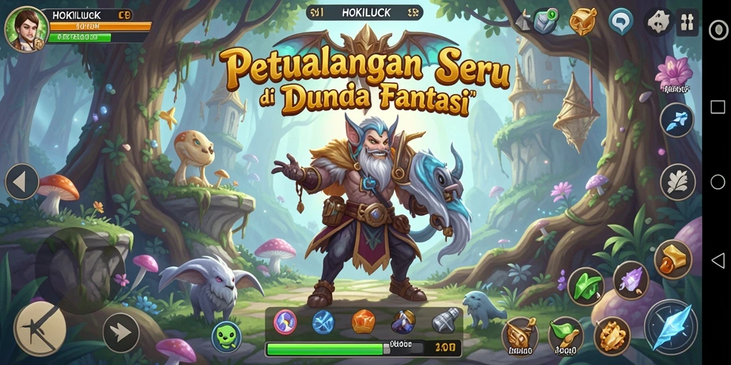 Gameplay seru HOKILUCK yang menampilkan aksi petualangan di dunia fantasi.