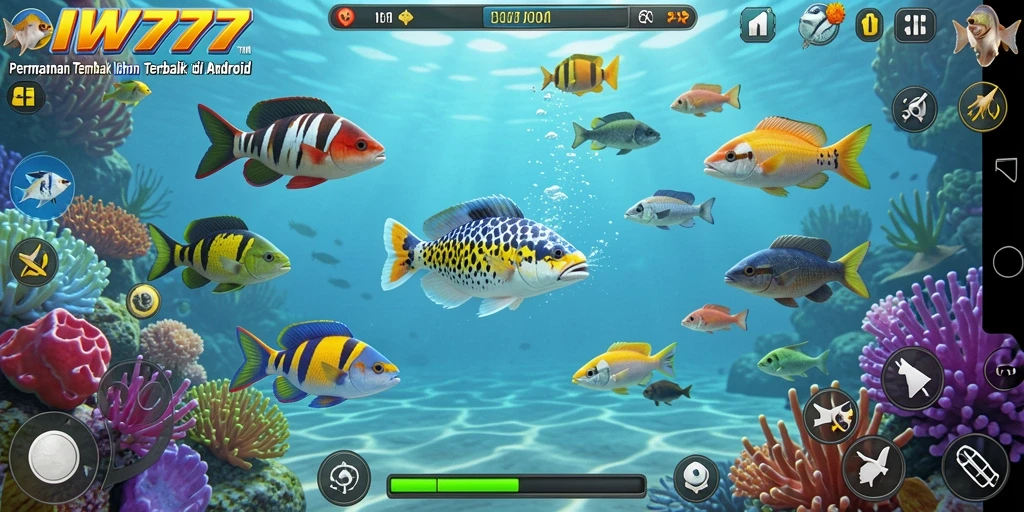 Screenshot IW777 menampilkan aksi gameplay menangkap ikan.