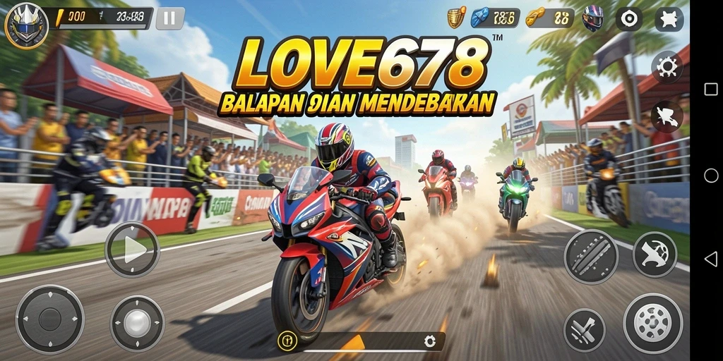 Tampilan gameplay seru dari LOVE678 dalam balapan motor.