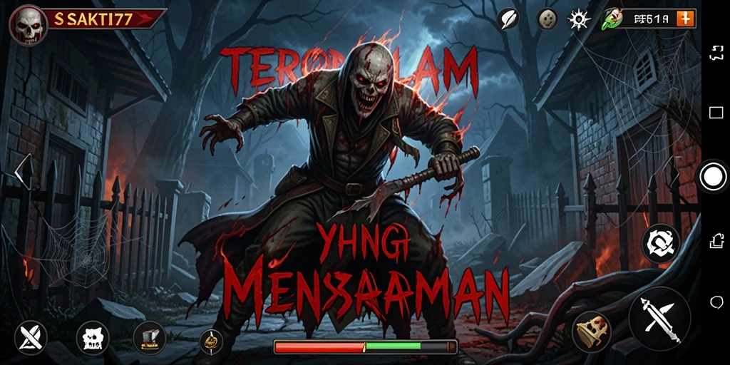 Screenshot utama SAKTI77 menunjukkan suasana gelap dan menakutkan dalam gameplay.