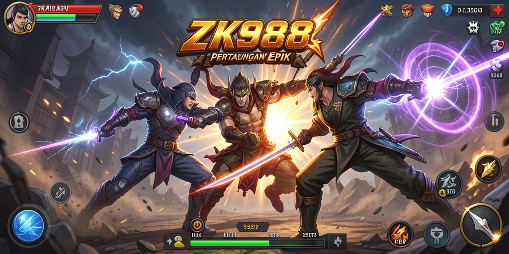 Tangkapan layar menunjukkan aksi seru dalam ZK988 dengan karakter berkelahi.